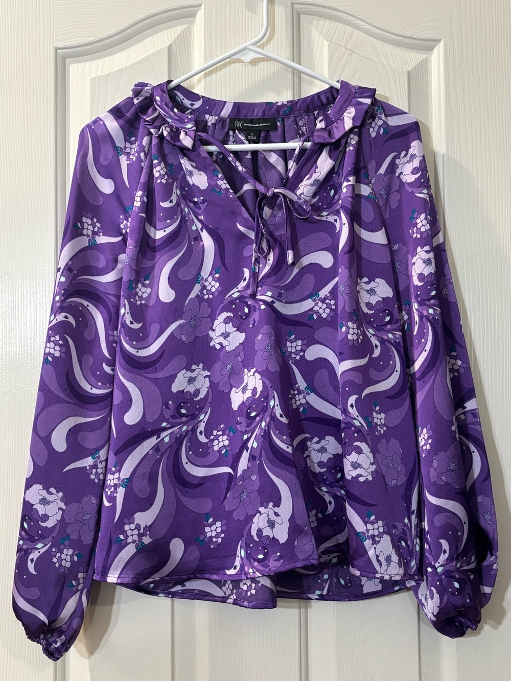 INC International Concepts Purple Floral Tie-Front Blouse
